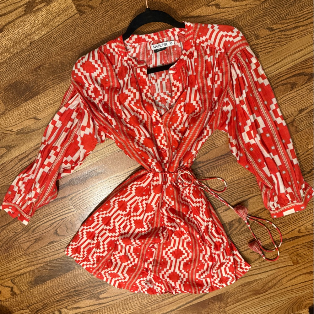 Maria Cher Ayacucho Vibrant Red and White Mini Dress